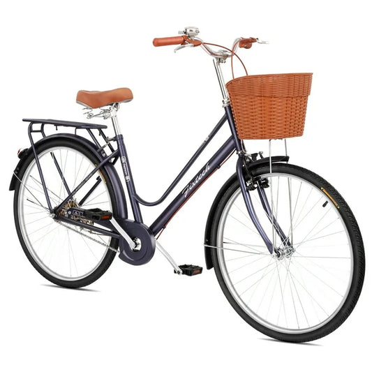 FIXTECH 26 Inch Beach Cruiser Bike for Women, Single Speed Commute Bike for Adults, Sturdy Rear Shelf with Adjustable Seat, Dark Blue