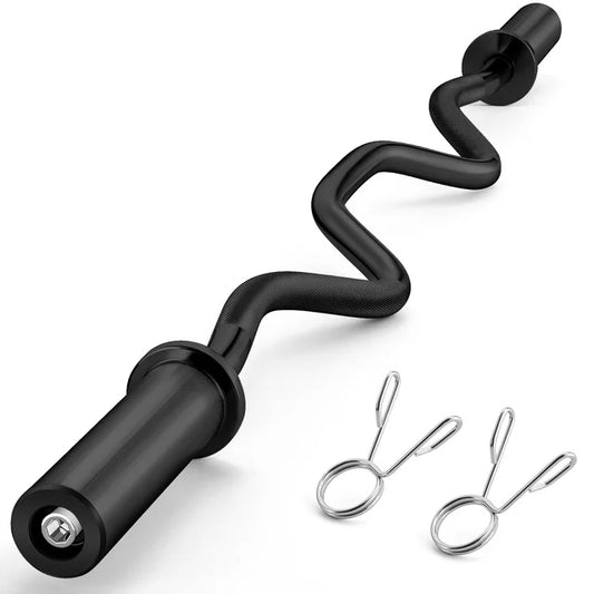 FIXTECH 47" Olympic EZ Curl Barbell Bar for Strength Training, Alloy Steel, Center knurl, Suitable for 2 inch Weight Plates, Black
